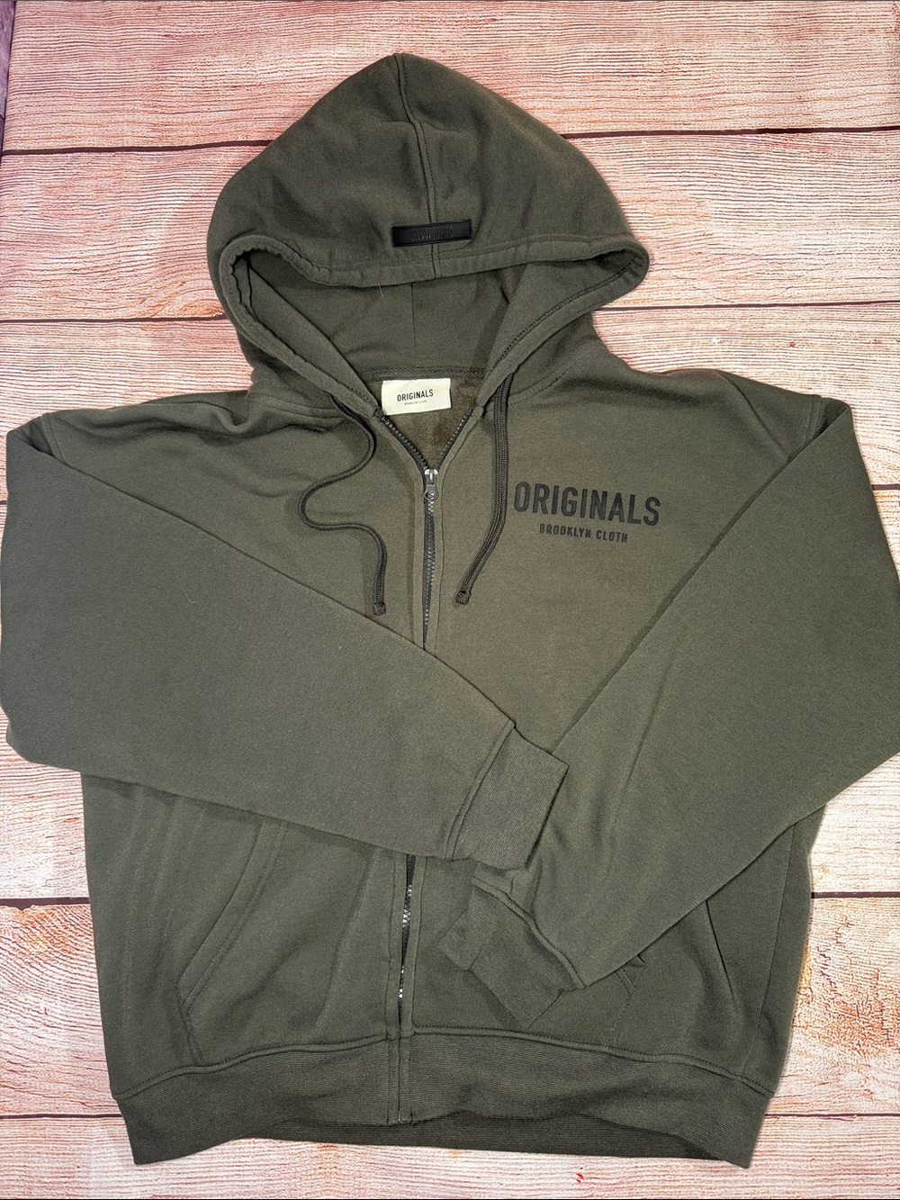 Brooklyn Cloth Originals Men's Full Zip Hoodie Gray Logo Fleece Sweatshirt